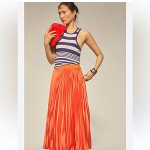 By Anthropologie Satin Pleated Midi Skirt, 2